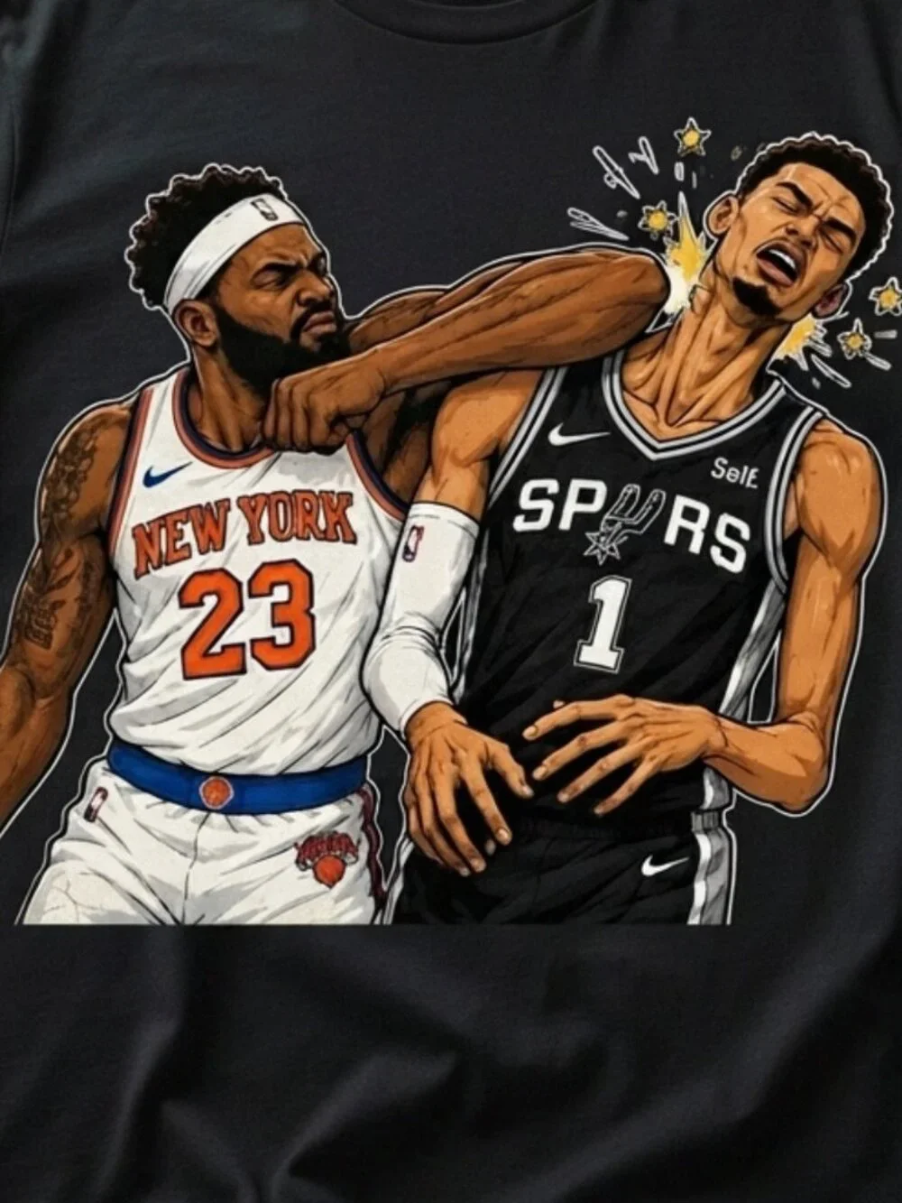 NBA New York Knicks vs Spurs Graphic Black T-Shirt
